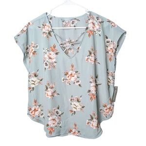 New Sweet Rain Floral Top Mint Green Coral Pink Flowers Flowy Lightweight Size L